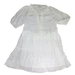 Staccato White Linen Loose Fit White Cover up Dress Womens Small Tie Neck